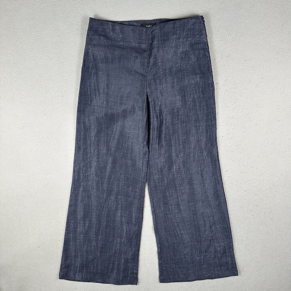 Zapa Paris Chiffon Wide Leg‎ Pants Women’s 28 Navy Blue Linen Blend Trousers